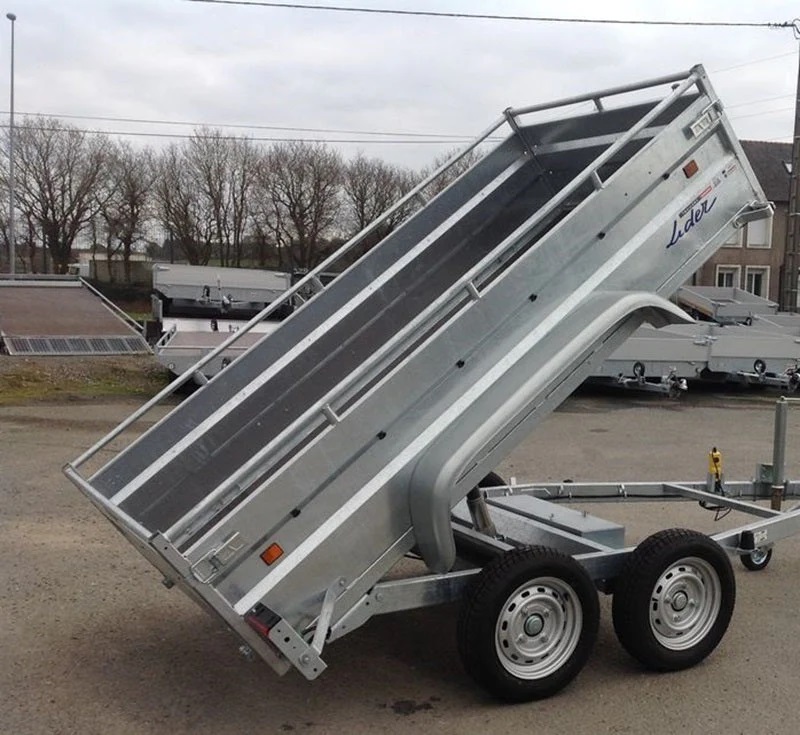 Remolque basculante robusto Lider, GVWR 1500 kg, ejes dobles nuevos con frenos.