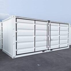 Contenedor blanco de 20 pies con acceso lateral abierto